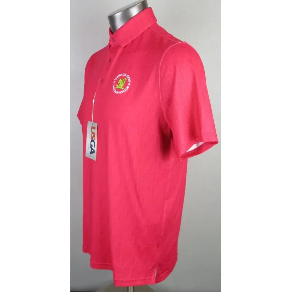 Mens USGA Squirrel Polo Short Sleeve Bright Red M Golf Shirt Polyester US OPEN - Picture 2 of 11